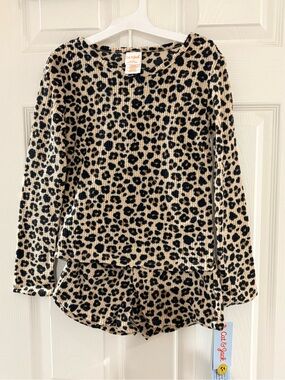 Cat & Jack Beige and Black Leopard Thermal Top & Shorts Pajama Set
